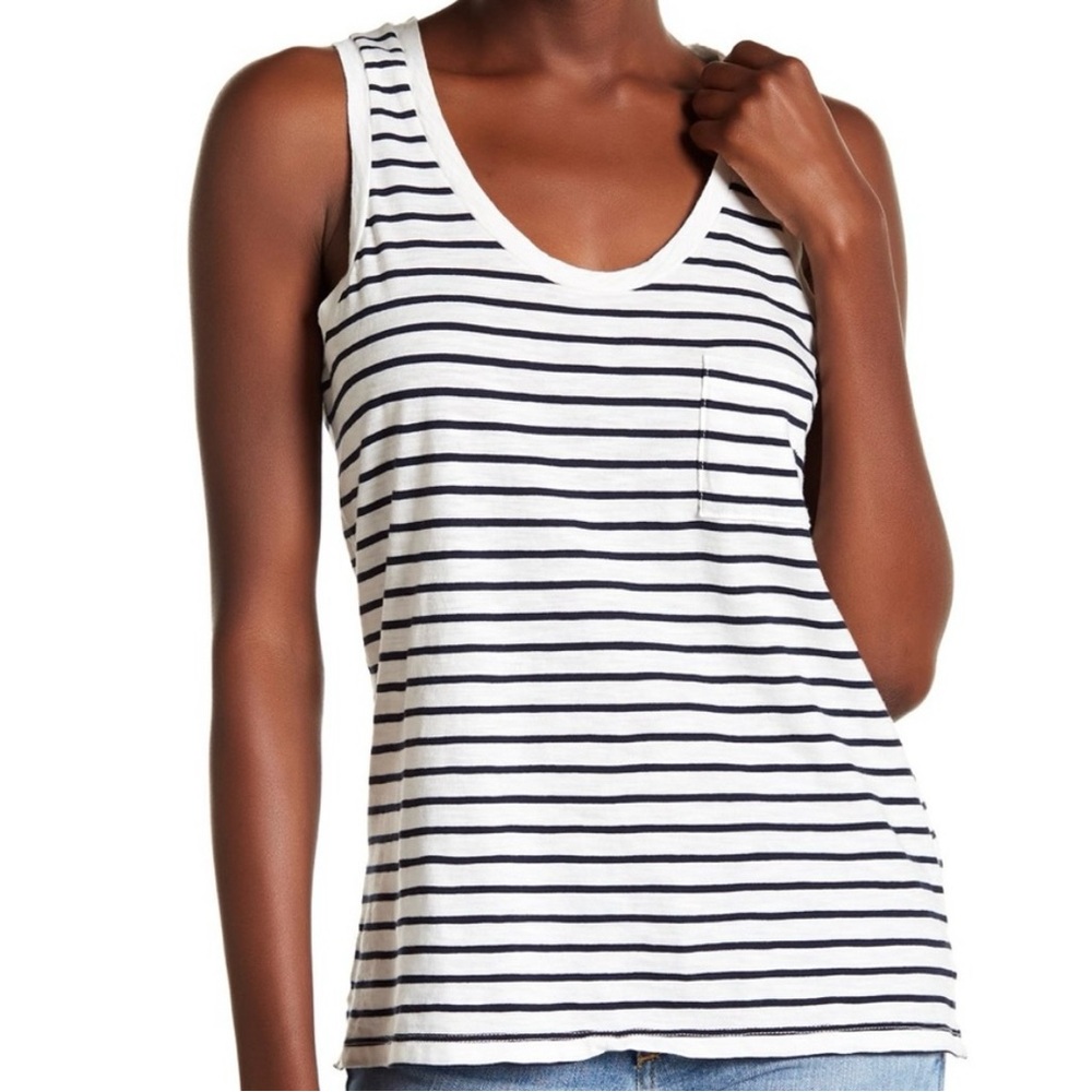 Madewell stripe scoop neck tank top • Size L • Navy & White Striped
